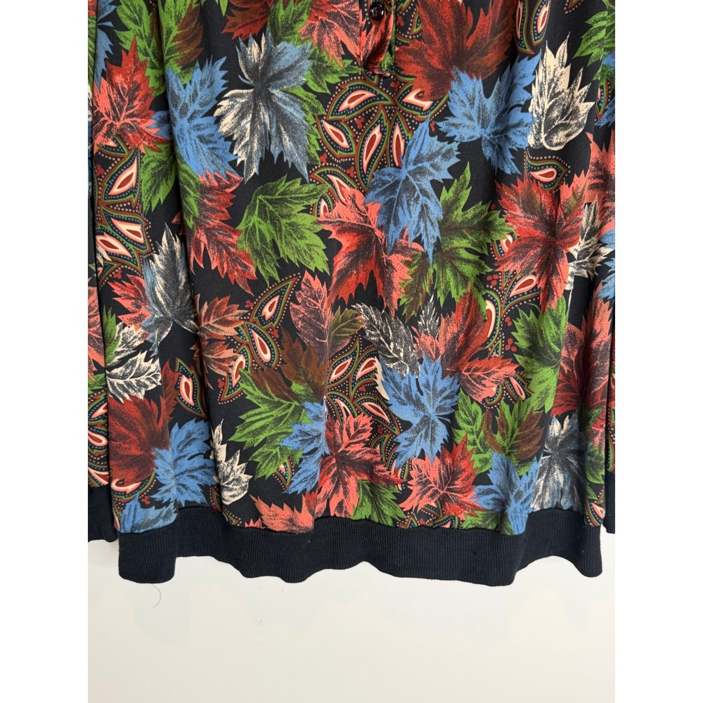 Top Notch Vintage Leaf Print Pullover Blouse Women's M Retro Button Neck Top - Picture 7 of 7